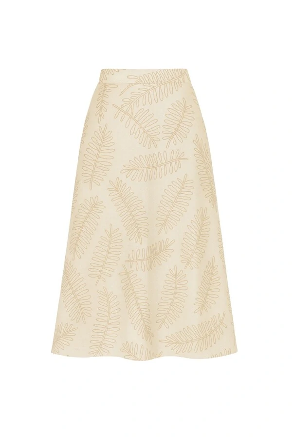 Saia midi com bordado de folhagens Kwi