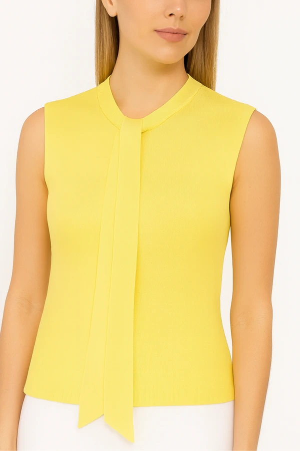 Blusa gola de laço tricot retilínea Kwi