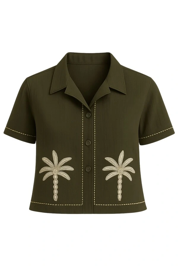 Camisa com bordado coqueiros feminina Kwi