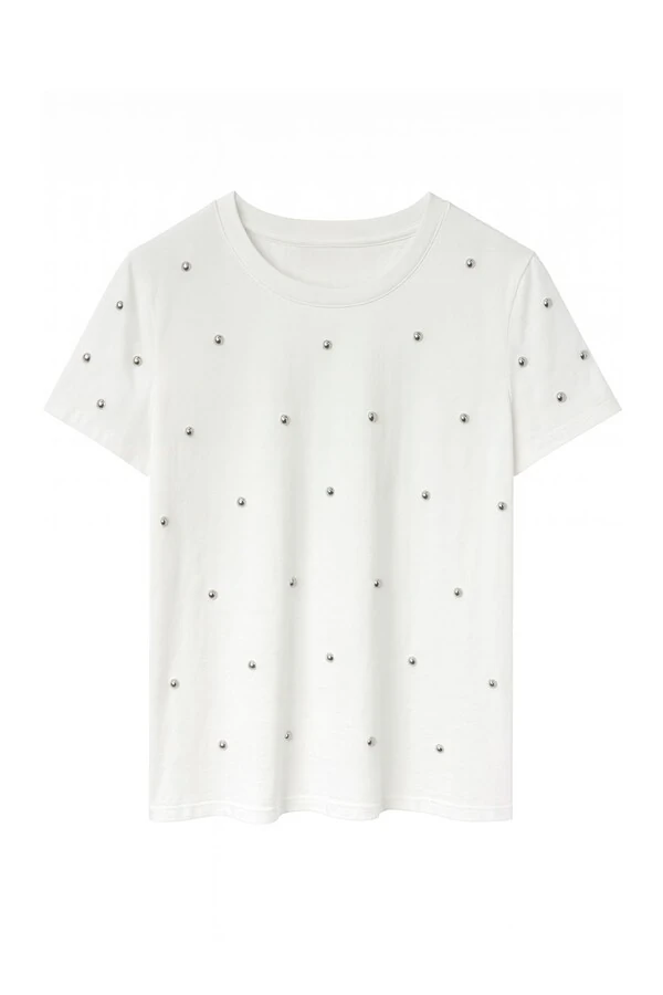 Tshirt plus size com aplicações de perolas Kwi