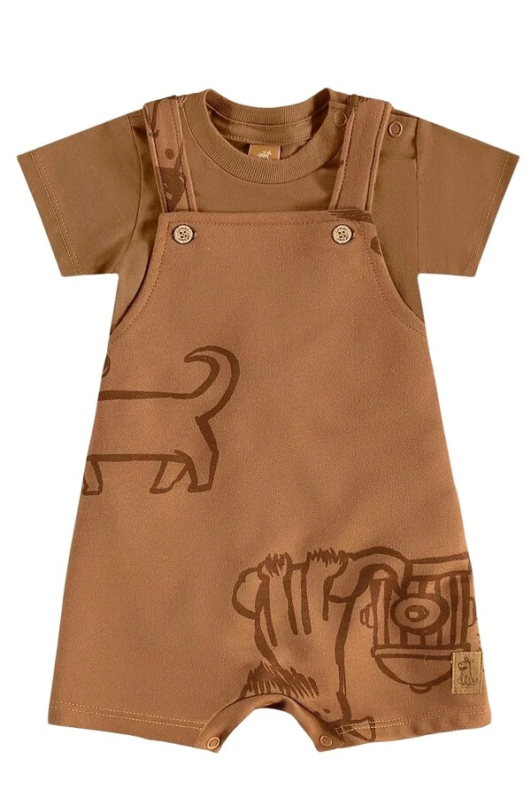 Conjunto jardineira moletom e body malha Up Baby