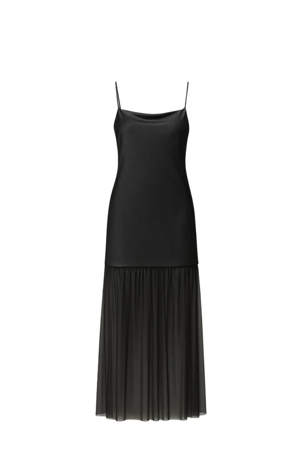 Vestido de alça com barra tule Kwi