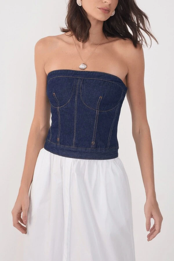 Vestido jeans pespontos 3 em 1 Dress to