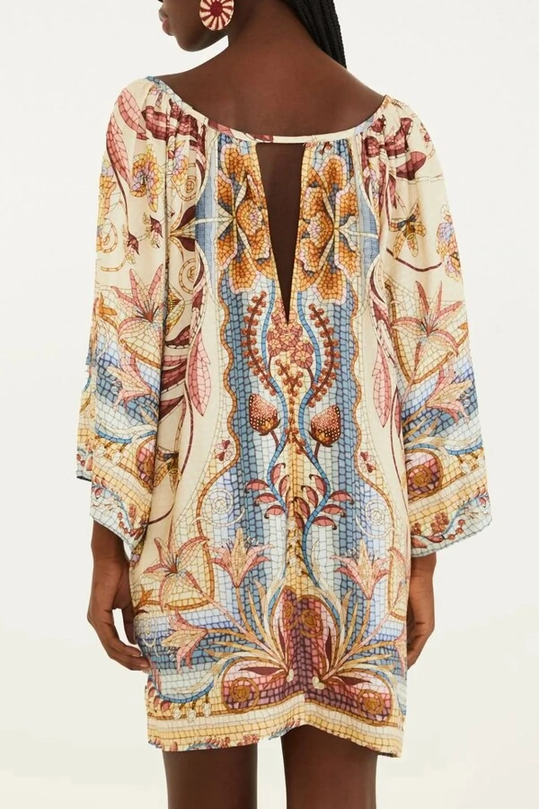 Vestido curto manga vitral Farm