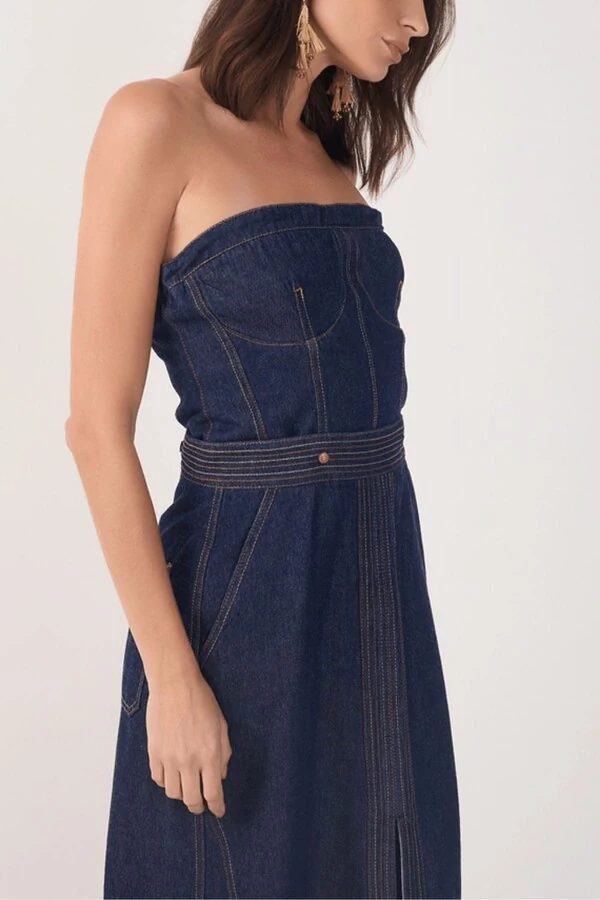 Vestido jeans pespontos 3 em 1 Dress to