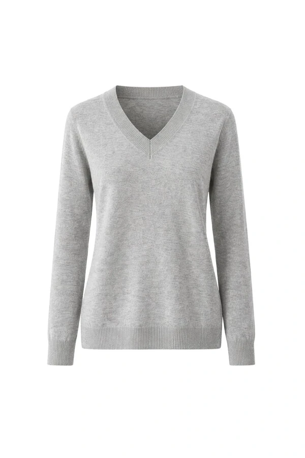 Suéter feminino retilínea básica com decote V Kwi