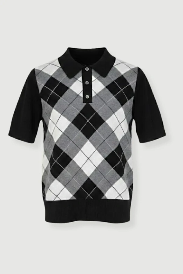 Polo feminina em tricot xadrez Kwi