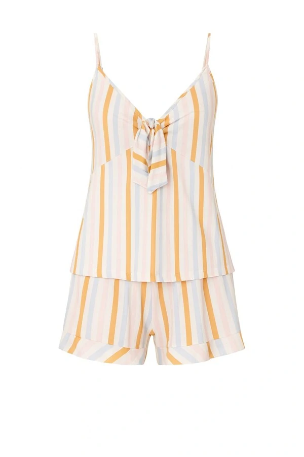 Pijama feminino Short doll alça com laço listrado Kwi