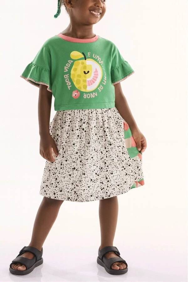 Conjunto blusa malha e saia em viscose Três E Já