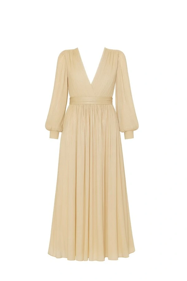 Vestido longo voil manga longa Kwi