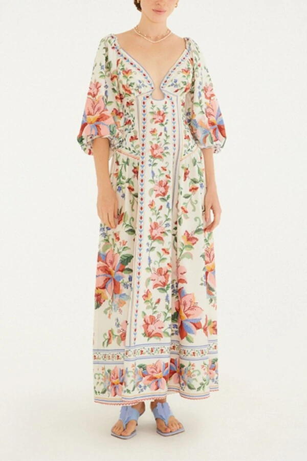 Vestido longo manga brisa serena Farm