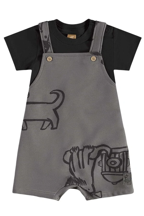 Conjunto jardineira moletom e body malha Up Baby