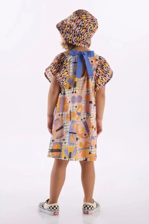 Vestido manga curta em meia malha com linho Três e Já