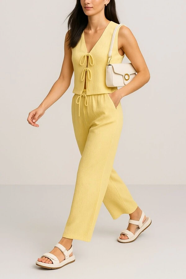 Blusa amarração em crepe seersucker Kwi