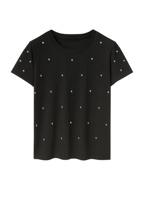 T-shirt feminina com aplicações metálicas Kwi