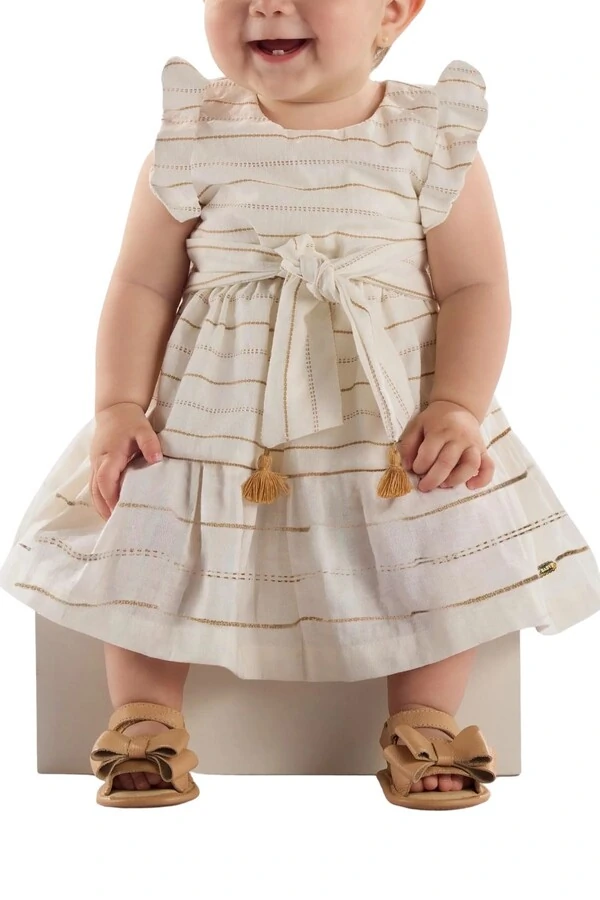 Vestido em tecido e meia malha Up Baby