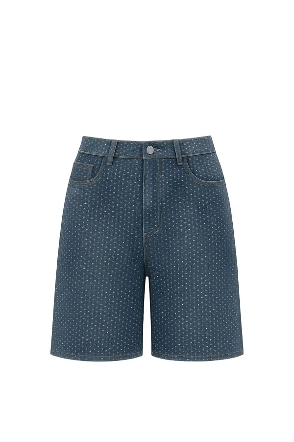 Bermuda jeans com strass Kwi