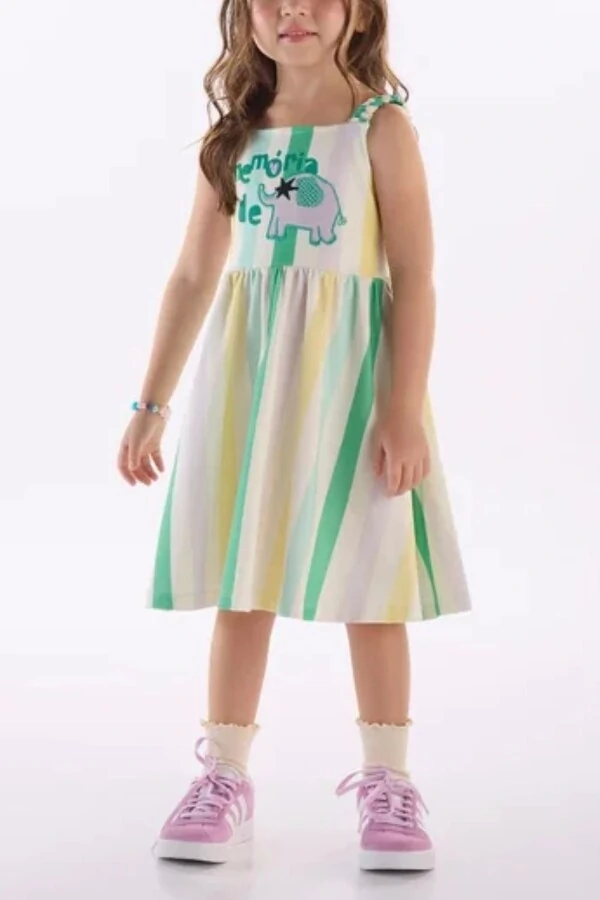 Vestido alças em cotton com detalhe linho Três e Já