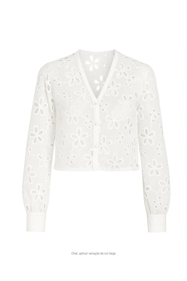 Camisa cropped guipir c/ transparência Kwi