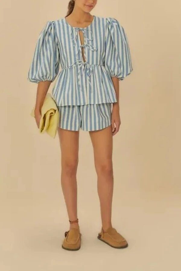 Blusa mangas listra bicolor Farm