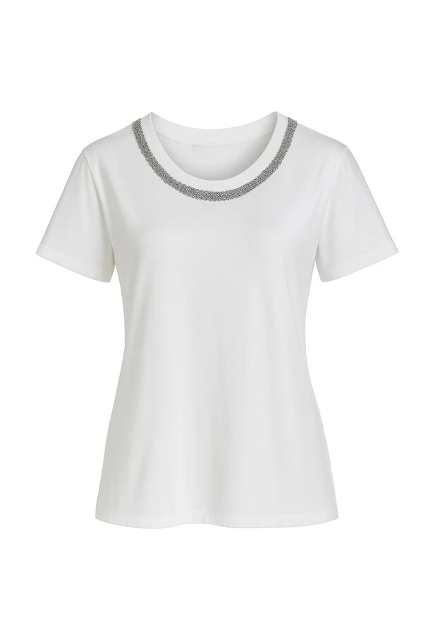 Tshirt com aplicação de strass na gola Kwi