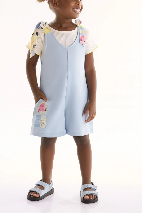 Conjunto blusa ribana macaquinho em moletom Três E Já