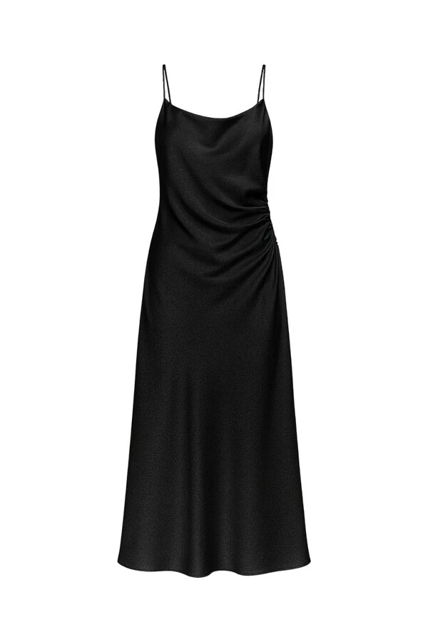 Vestido cetim dradeado cintura Kwi