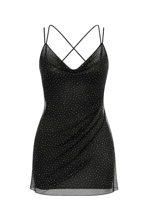 Vestido curto de tule com hotfix Kwi