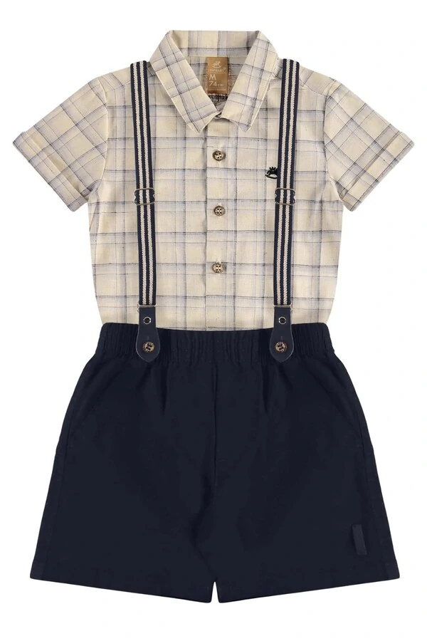 Conjunto body camisa e bermuda em tecido Up Baby