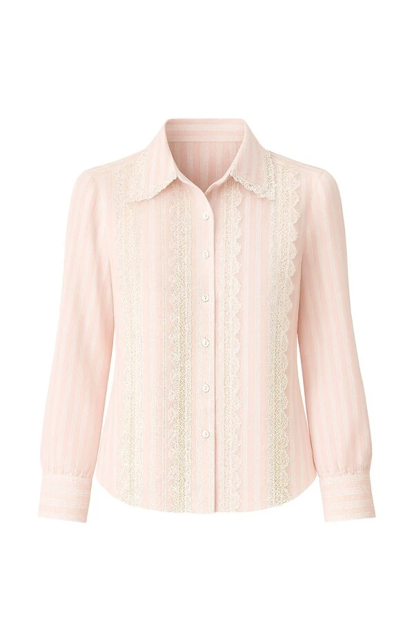 Camisa listrada com detalhes de renda Kwi