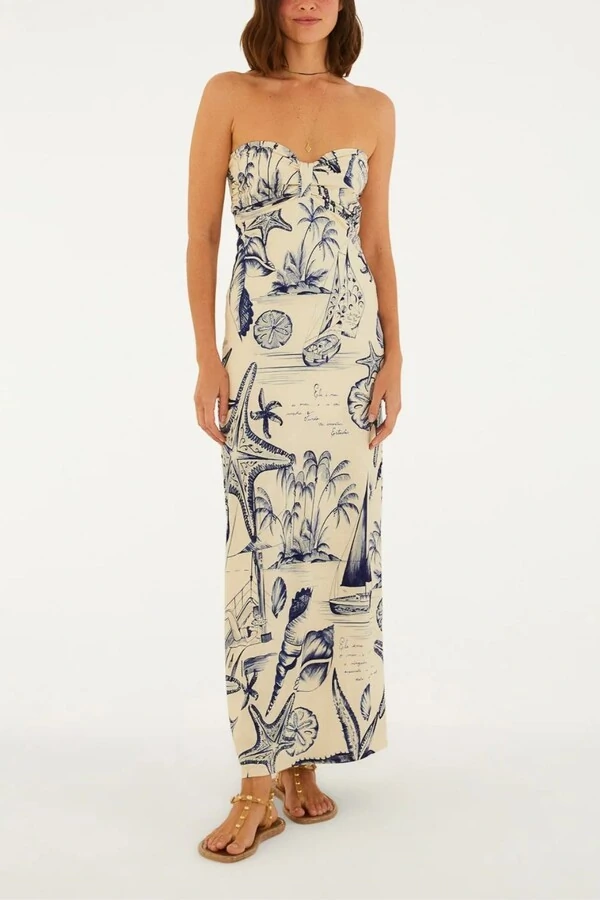 Vestido sem alça mar de ondas Farm