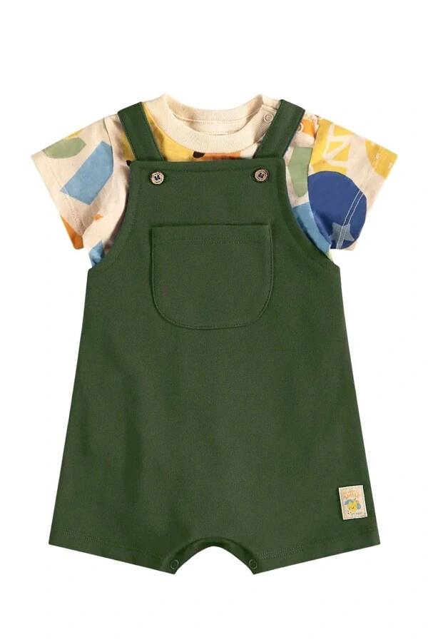 Conjunto body malha flame e jardineira moletom Up Baby