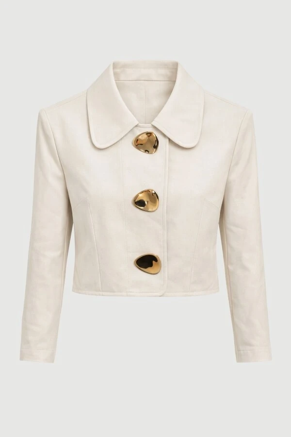 Blazer cropped alfaiataria com broches orgânicos Kwi