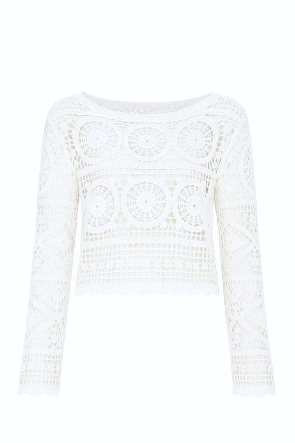 Blusa crochê manga longa mandala Kwi