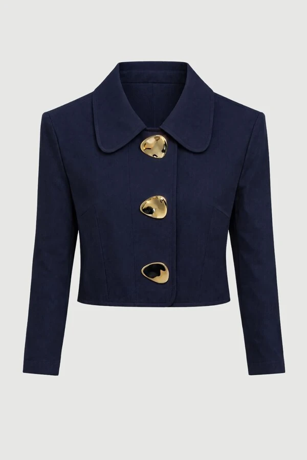 Blazer cropped alfaiataria com broches orgânicos Kwi