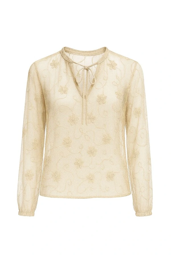 Blusa transparente com bordado floral Kwi