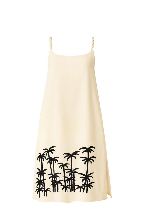 Vestido com alças em cordão e bordado Kwi