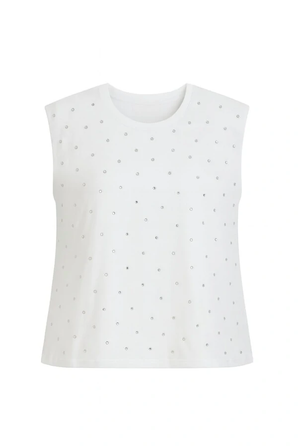 Blusa plus size em malha manga muscle com aplicação de strass Kwi