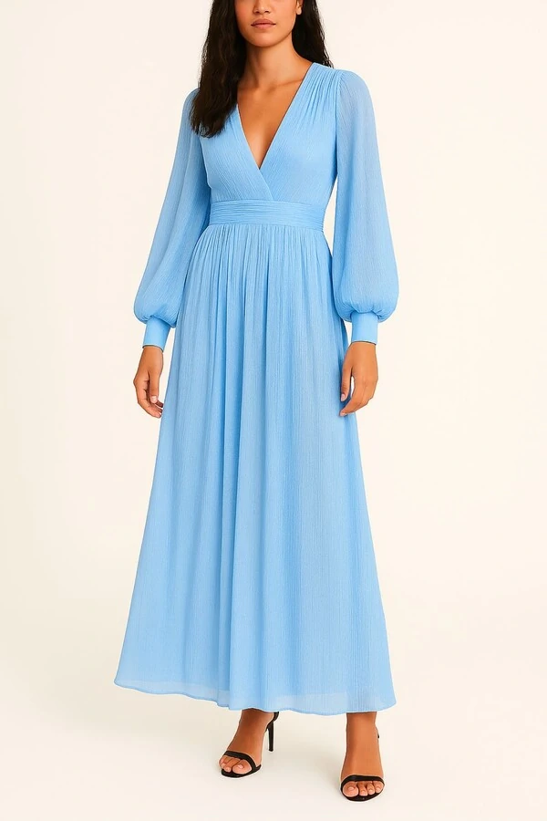 Vestido longo voil manga longa Kwi