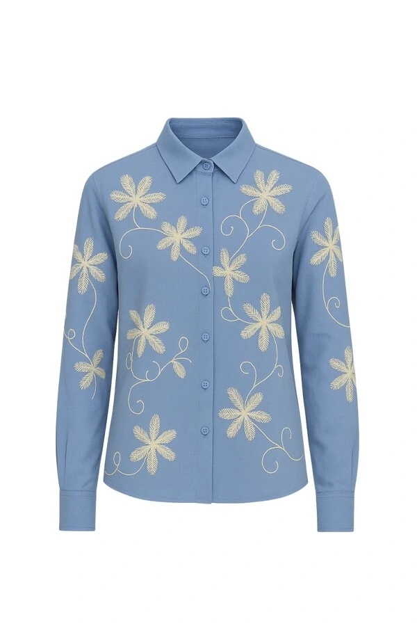 Camisa com bordado floral feminina Kwi