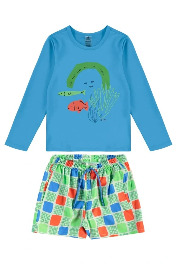 Conjunto camiseta malha uv fps+50 e short microfibra Up Baby