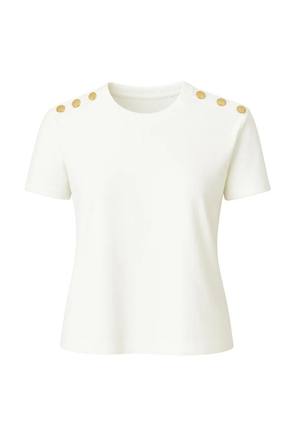 Tshirt feminina com aplicação nos ombros Kwi