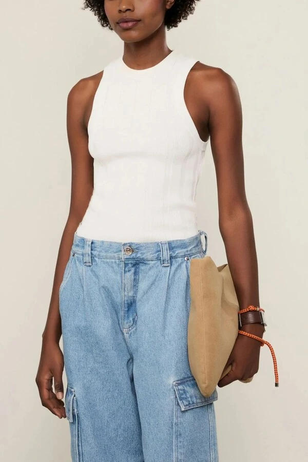 Regata de tricot cropped rib Animale