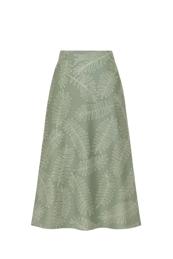 Saia midi com bordado de folhagens Kwi