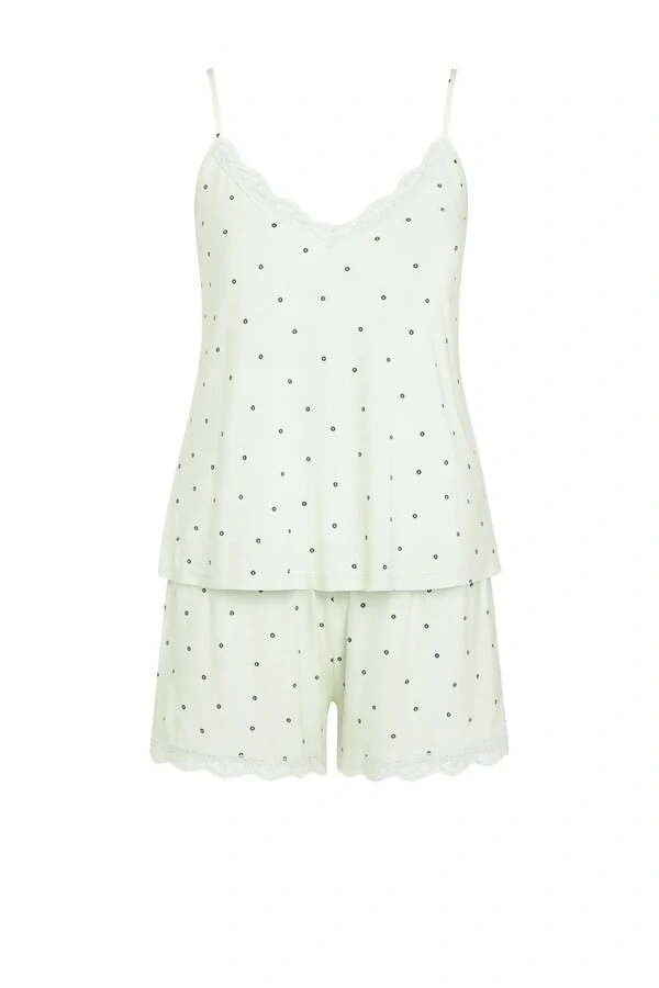 Pijama Feminino Short doll alça detalhe em renda verde claro Kwi