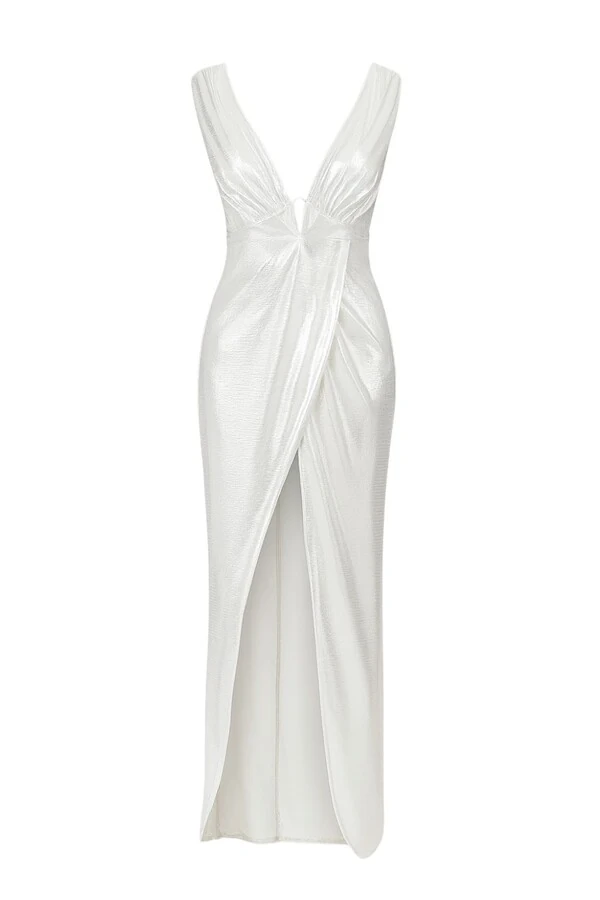 Vestido longo malha foil claro Jo