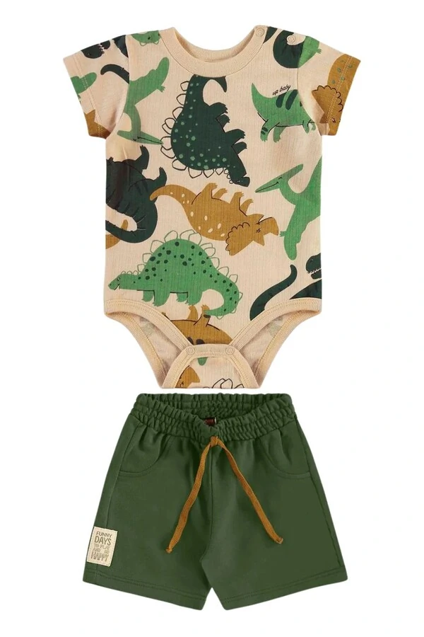 Conjunto body malhão rustic e bermuda moletom s/ felpa Up Baby