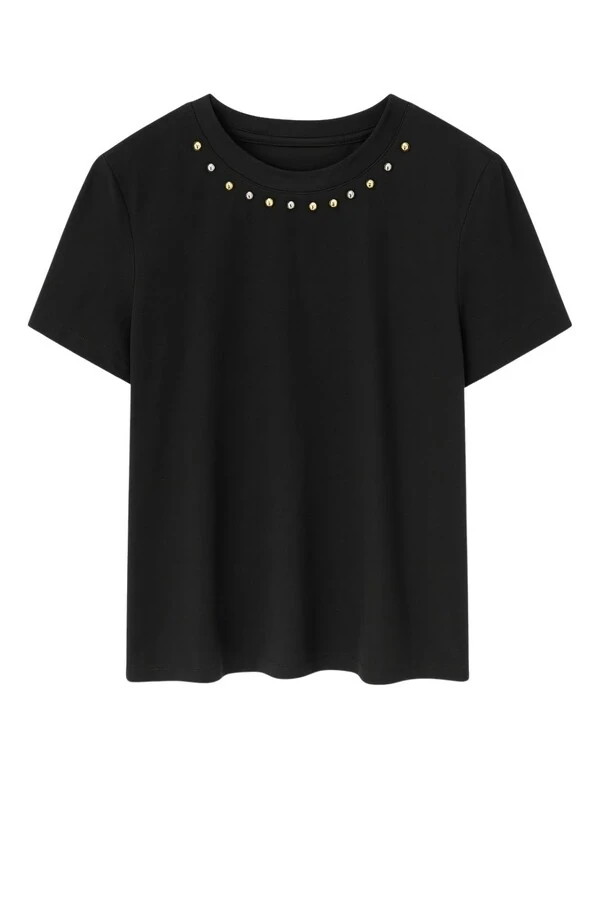 T-shirt feminina com aplicações no decote Kwi