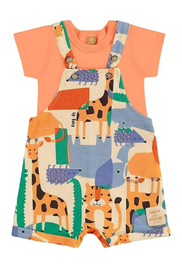 Conjunto jardineira moletom e body malha Up Baby