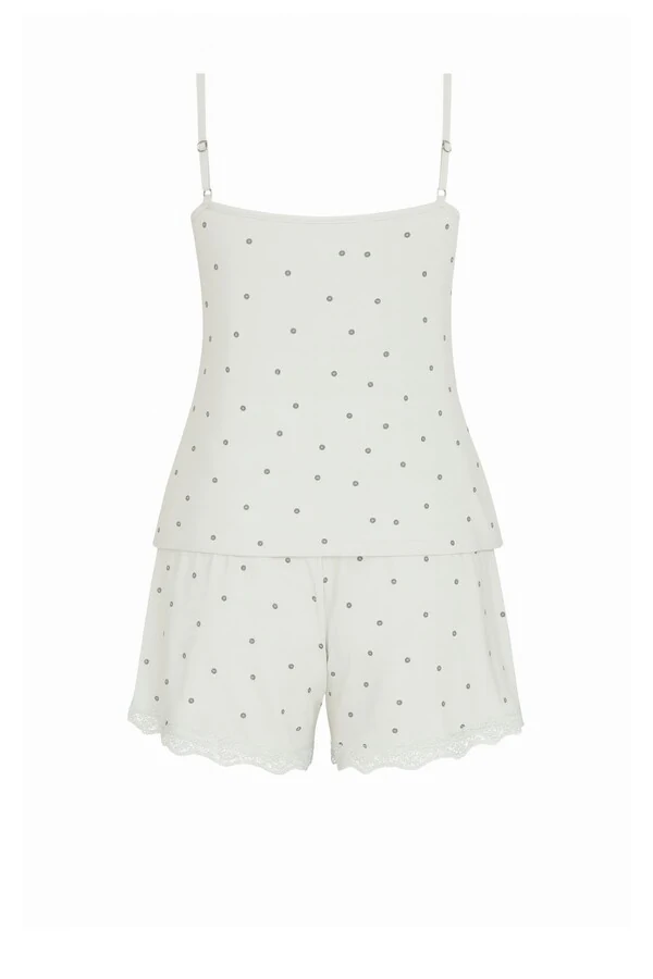 Pijama Feminino Short doll alça detalhe em renda verde claro Kwi